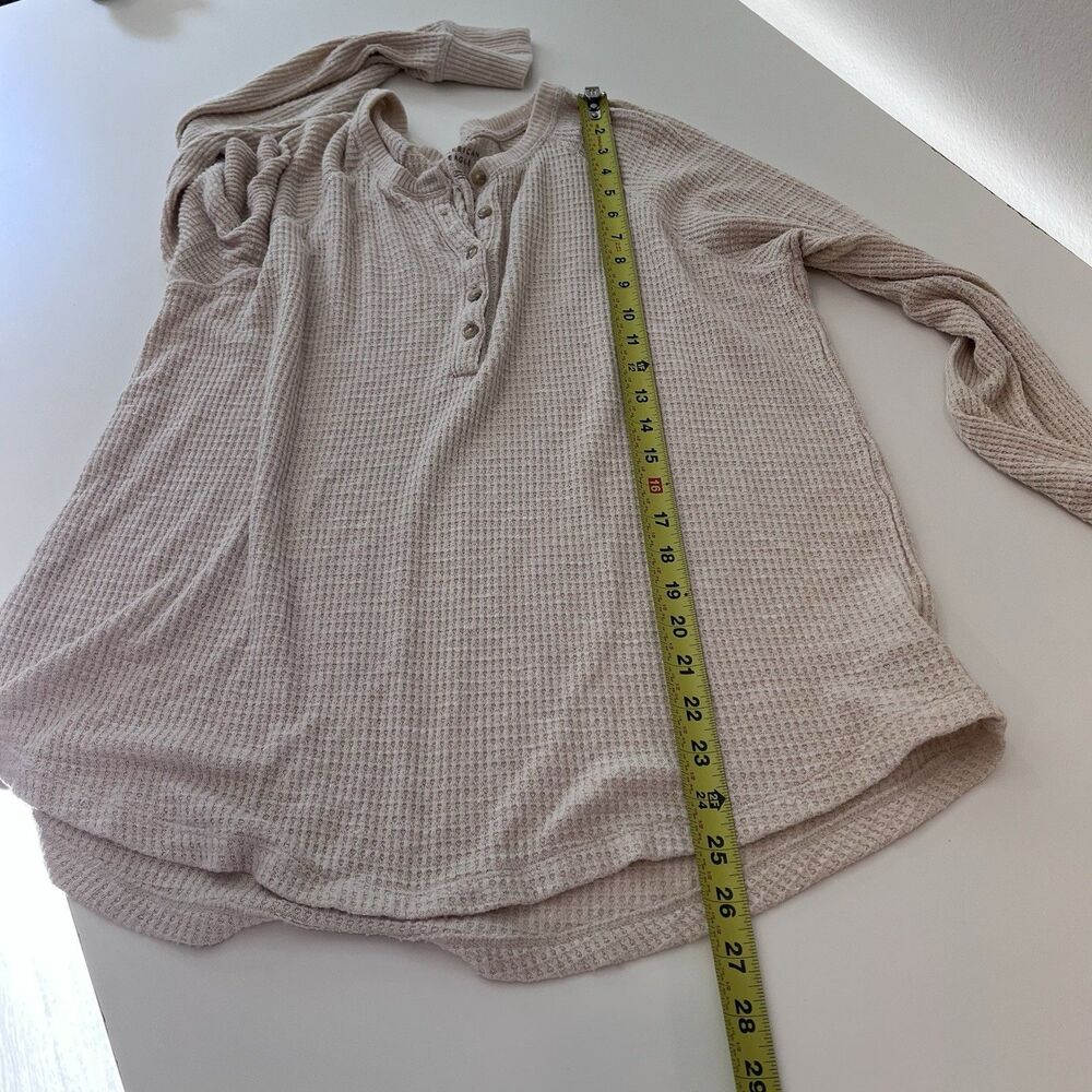 American Eagle Women's Beige Plush Long-Sleeve Henley T-Shirt, Medium Boho - Picture 7 of 7